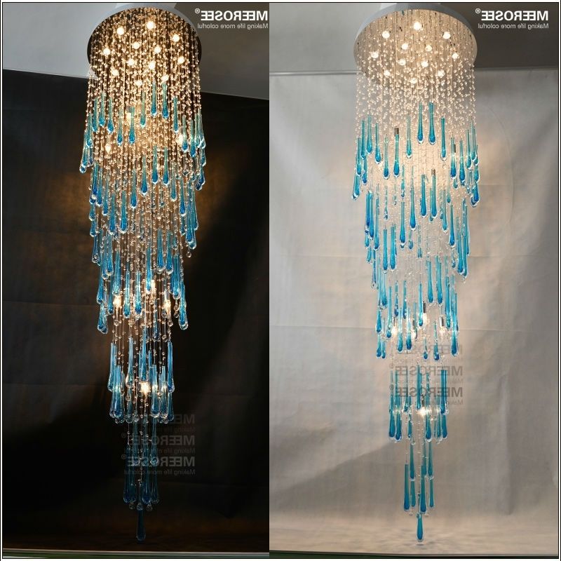 Most Popular Royal Blue Crystal Chandelier Light Fixture Long Large Crystal Lamp With Regard To Long Chandelier Light (View 6 of 10)