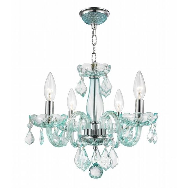 Most Popular W83100c16 Cb Clarion 4 Light Chrome Finish Coral Blue Crystal Chandelier With Regard To Turquoise Glass Chandelier Lighting (View 8 of 10)
