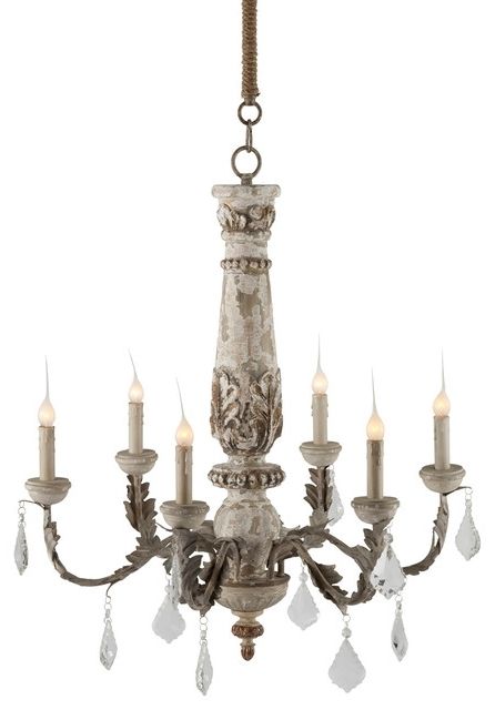 Most Recent French Country Chandeliers For Baudin French Country Rustic Crystal Gray 6 Light Chandelier (View 4 of 10)