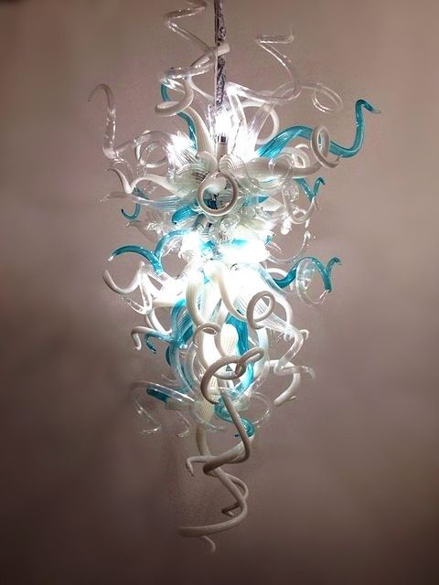 Newest New Design Turquoise Blue And White Led Hand Blown Glass Chandelier Throughout Turquoise Blown Glass Chandeliers (View 8 of 10)