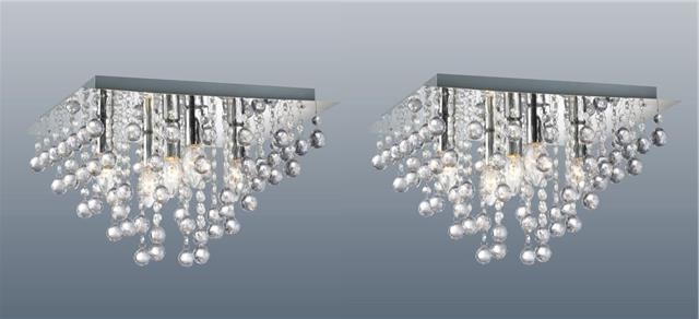 Pair Of Square 5 Light Chrome Ceiling Lights Flush Crystal Droplet Pertaining To Most Popular Flush Fitting Chandelier (View 5 of 10)