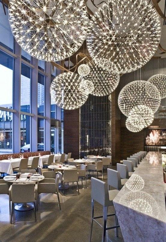 Preferred Dandelion Chandeliers  Aria Restaurant In Toronto, Canada Intended For Restaurant Chandeliers (Photo 5 of 10)