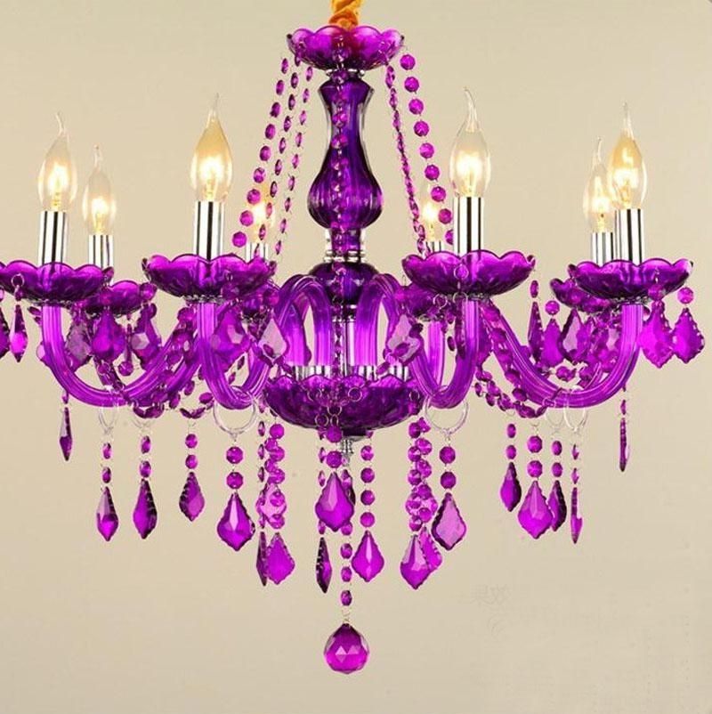 Preferred Purple Crystal Chandelier Lights Inside Modern Purple Color 6 Lights 8 Lights Crystal Chandelier Pendant (View 7 of 10)