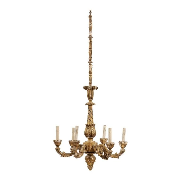 Recent French Six Light Gilded Wood Chandelier With Tall Extension And Aged In French Wooden Chandelier (View 9 of 10)