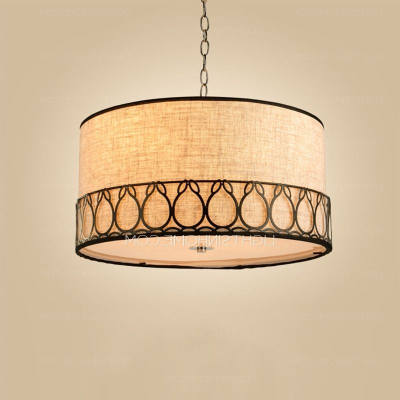 Rustic Drum Pendant Lighting 3 Light Fabric Shade With Regard To Most Up To Date Fabric Drum Shade Chandeliers (View 5 of 10)