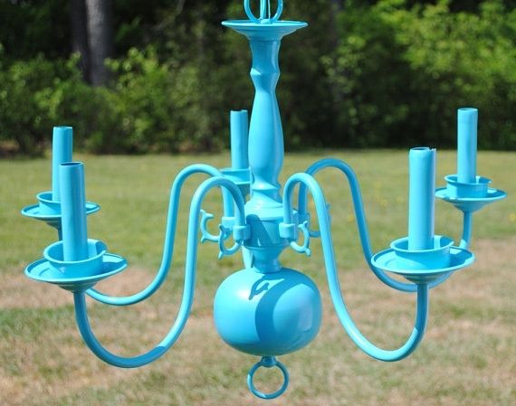 Teal Blue Chandelier. Turquoise. Lighting. Home Decor (View 1 of 10)