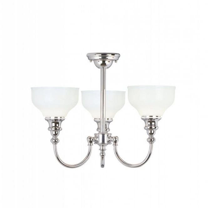 Three Arm Bathroom Ceiling Light In Polished Chrome, Opal Glass Shades For Famous Chandelier Bathroom Ceiling Lights (View 5 of 10)