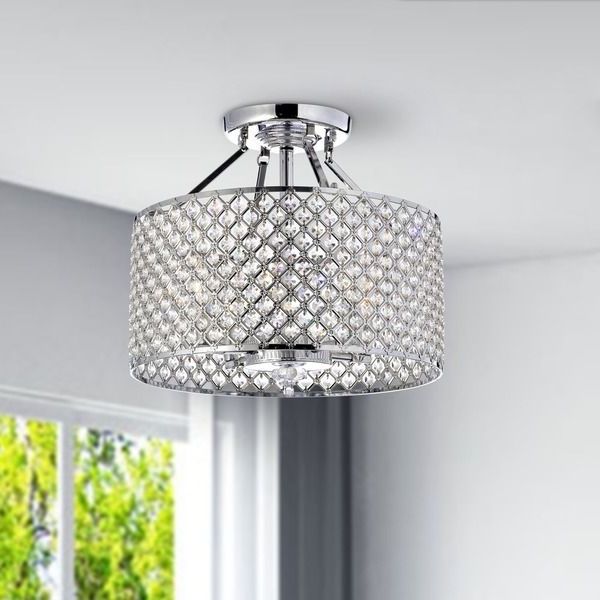 Well Liked 4 Light Chrome Crystal Chandeliers In Chrome/ Crystal 4 Light Round Ceiling Chandelier – Overstock (View 8 of 10)