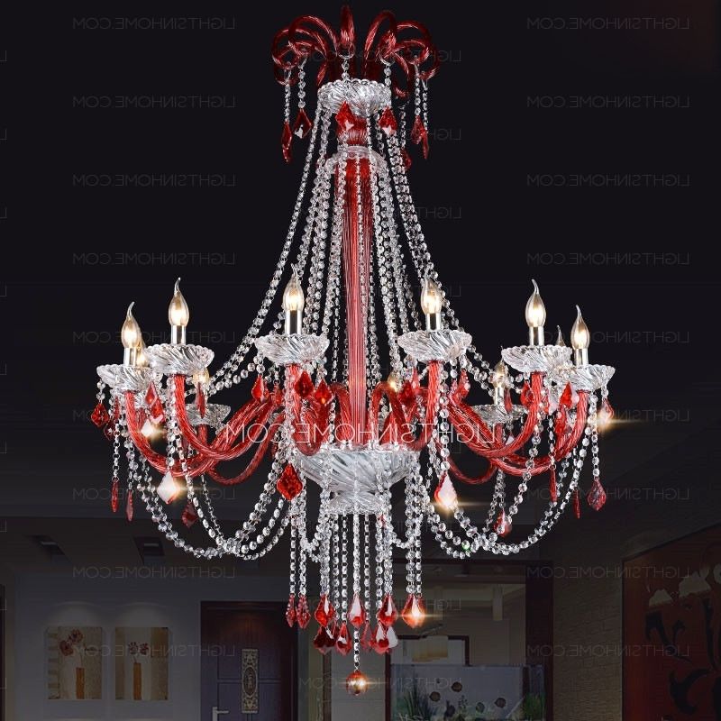 Widely Used Best 12 Light Red Chandeliers Candle Type K9 Crystal For Red Chandeliers (View 1 of 10)