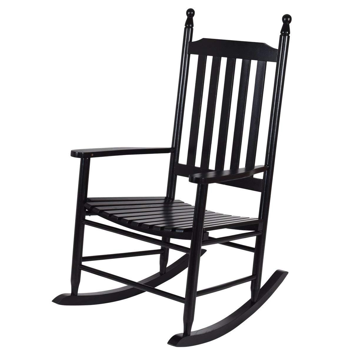 Amazon : Giantex Wood Outdoor Rocking Chair, Wooden Rocking In Fashionable Black Rocking Chairs (View 6 of 15)