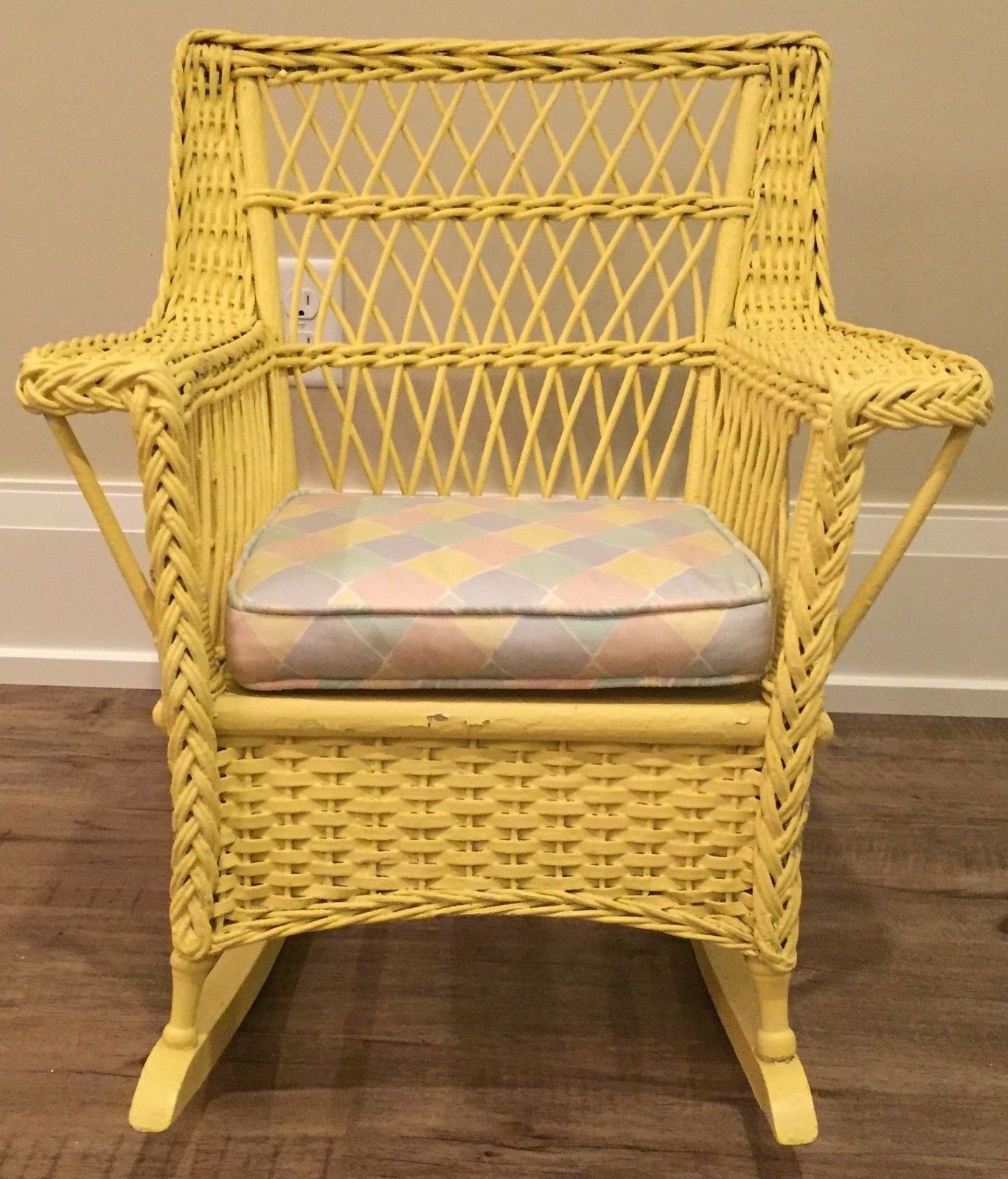 Antique Wicker Rocking Chairs Inside 2017 Antique Wicker Child's Rocker Rocking Chair 1930's Vintage Yellow Oh (View 15 of 15)