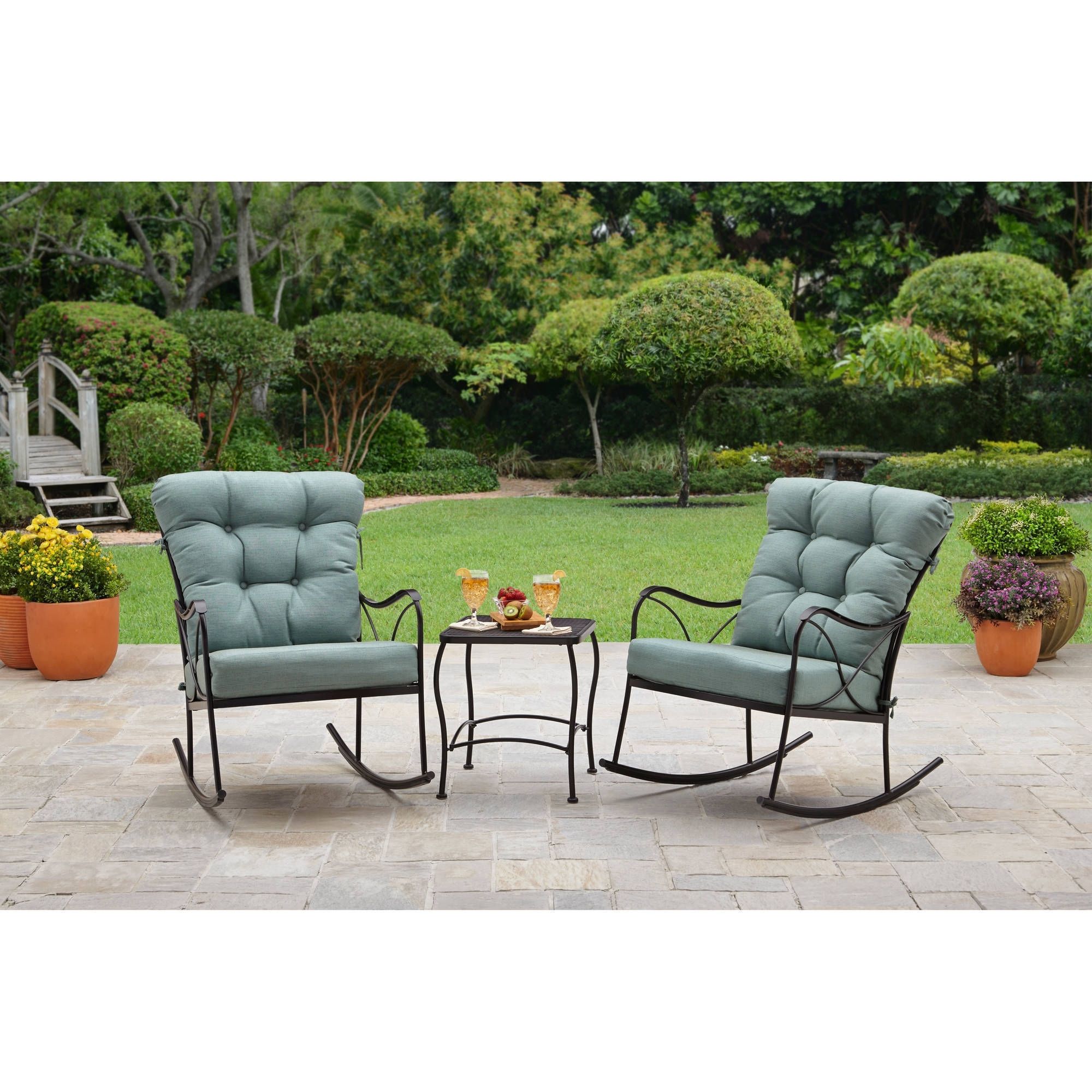 Better Homes And Gardens Seacliff 3 Piece Rocking Chair Bistro Set Pertaining To 2017 Patio Rocking Chairs Sets (Photo 9 of 15)