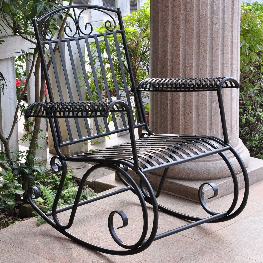 Current Garden Rocker Outdoor Rocking Chairs For Adults Porch Wide Seat With Wrought Iron Patio Rocking Chairs (View 5 of 15)