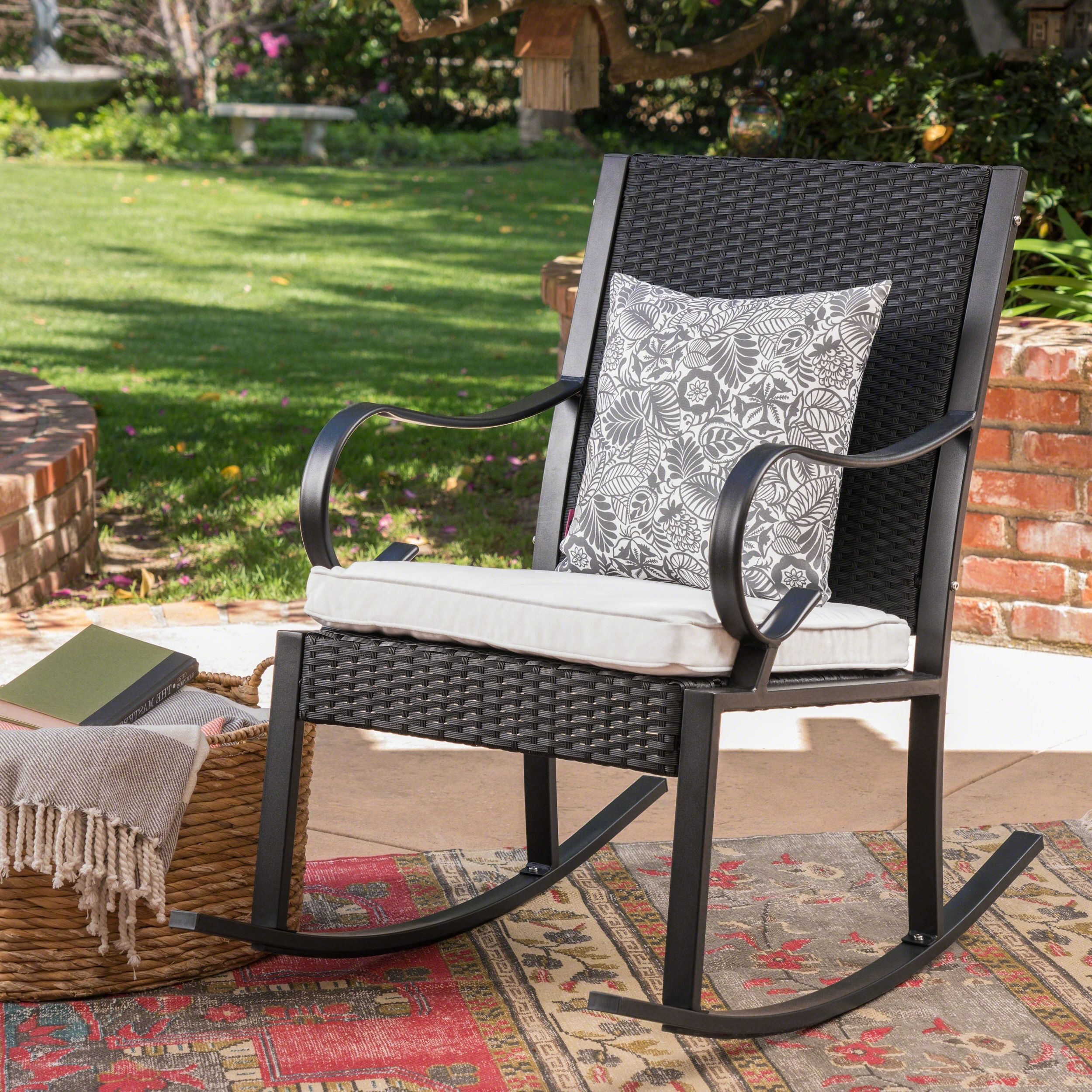 Fashionable August Grove Kampmann Outdoor Wicker Rocking Chair With Cushions With Regard To Outdoor Wicker Rocking Chairs With Cushions (View 8 of 15)