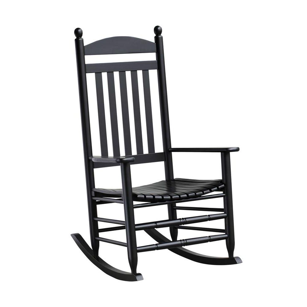Fashionable Bradley Black Slat Patio Rocking Chair 200sbf Rta – The Home Depot Within Black Rocking Chairs (Photo 1 of 15)