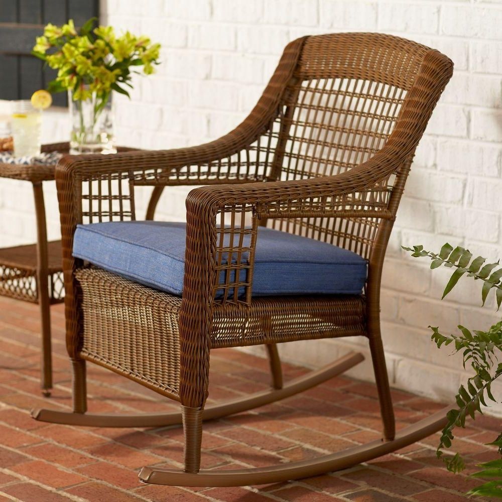 Hampton Bay Spring Haven Brown All Weather Wicker Outdoor Patio For Preferred Outdoor Wicker Rocking Chairs With Cushions (Photo 3 of 15)