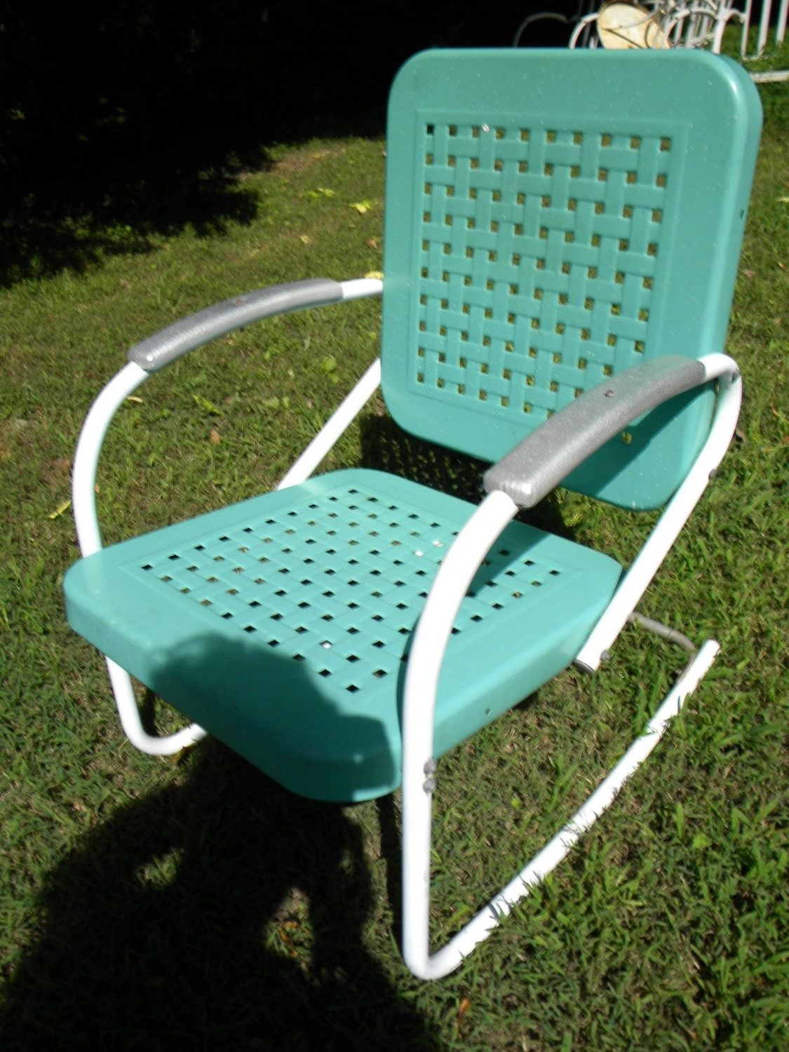 Latest Reserve For Sandy Vtg 50s 60s Retro Outdoor Metal Lawn Patio Porch Regarding Vintage Metal Rocking Patio Chairs (Photo 2 of 15)