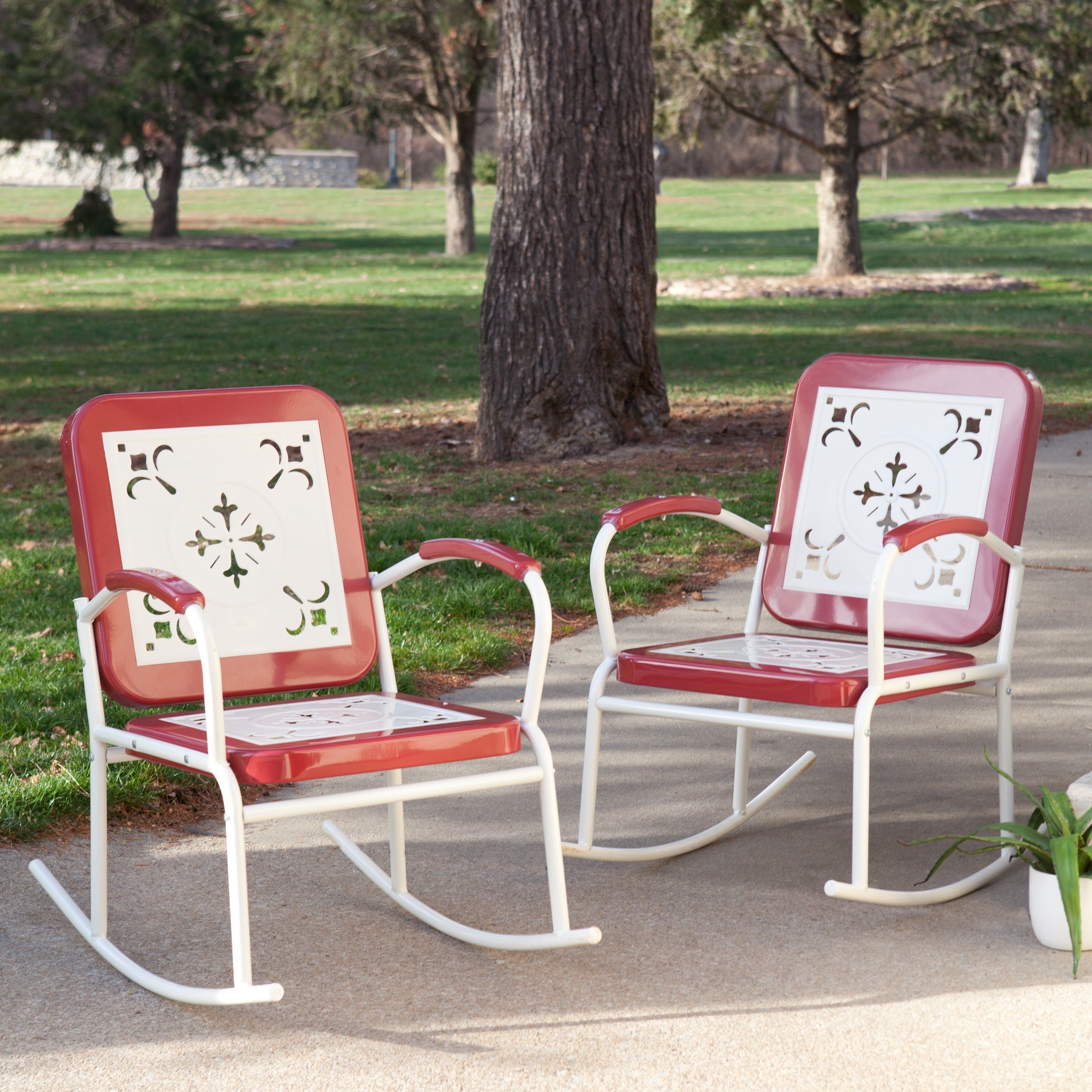 Most Up To Date Retro Outdoor Rocking Chairs Intended For Coral Coast Paradise Cove Retro Metal Rocking Chairs – Set Of  (View 6 of 15)