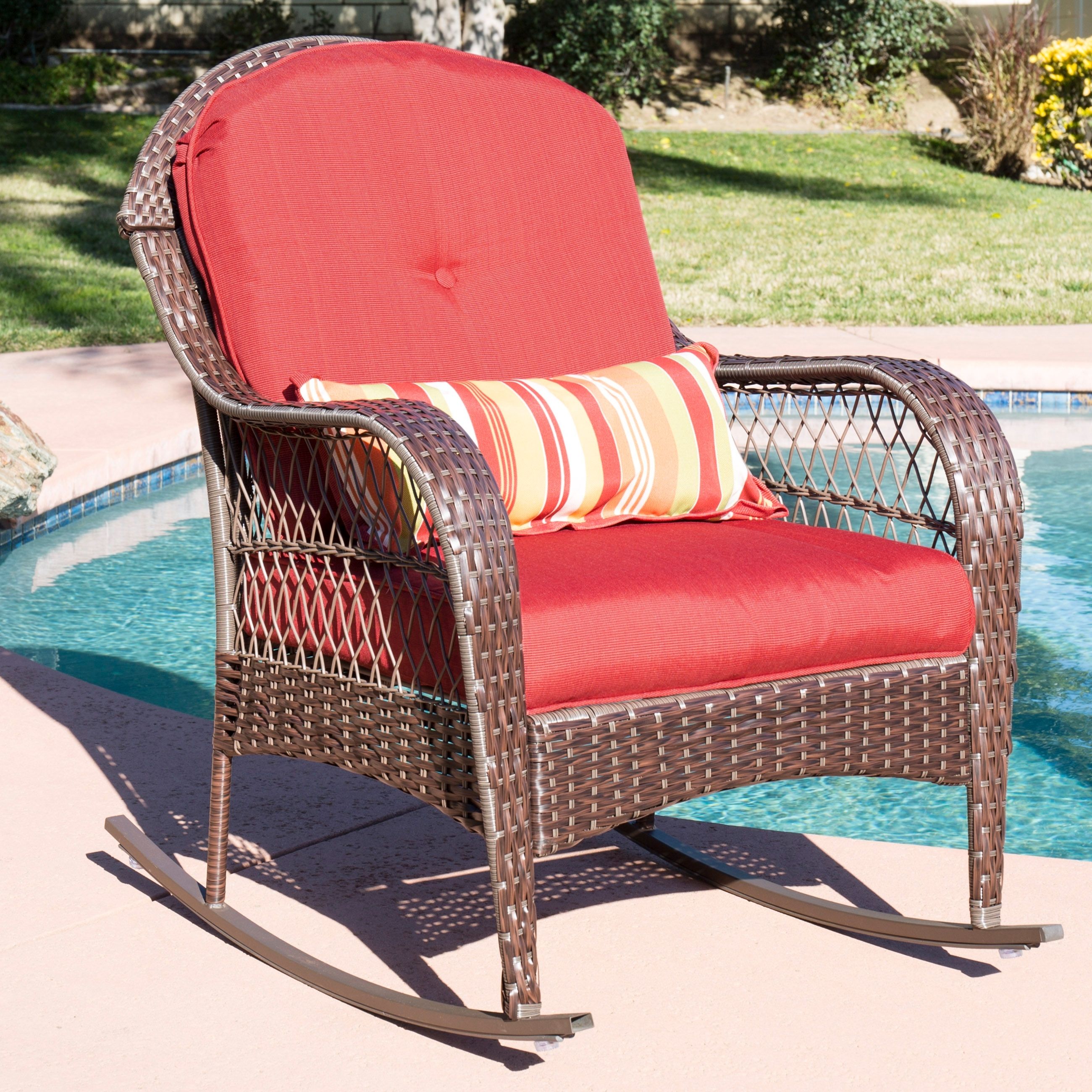 Outdoor Wicker Rocking Chairs With Cushions With Current Best Choice Products Wicker Rocking Chair Patio Porch Deck Furniture (Photo 4 of 15)