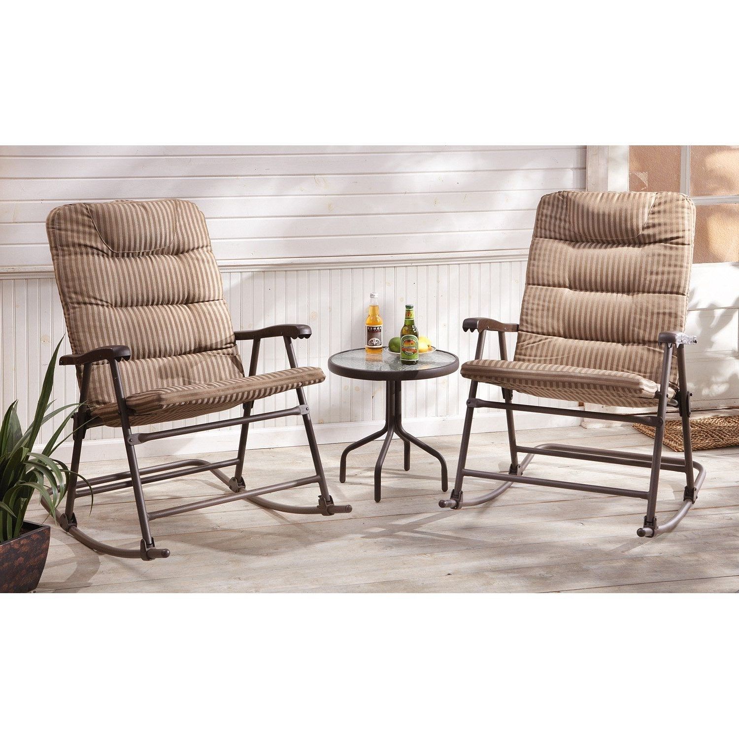 Padded Patio Rocking Chairs Throughout Recent 3 Pc (View 1 of 15)