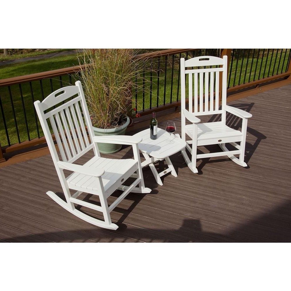 Patio Rocking Chairs Sets For Newest Trex Outdoor Furniture Yacht Club Classic White 3 Piece Patio Rocker (Photo 7 of 15)