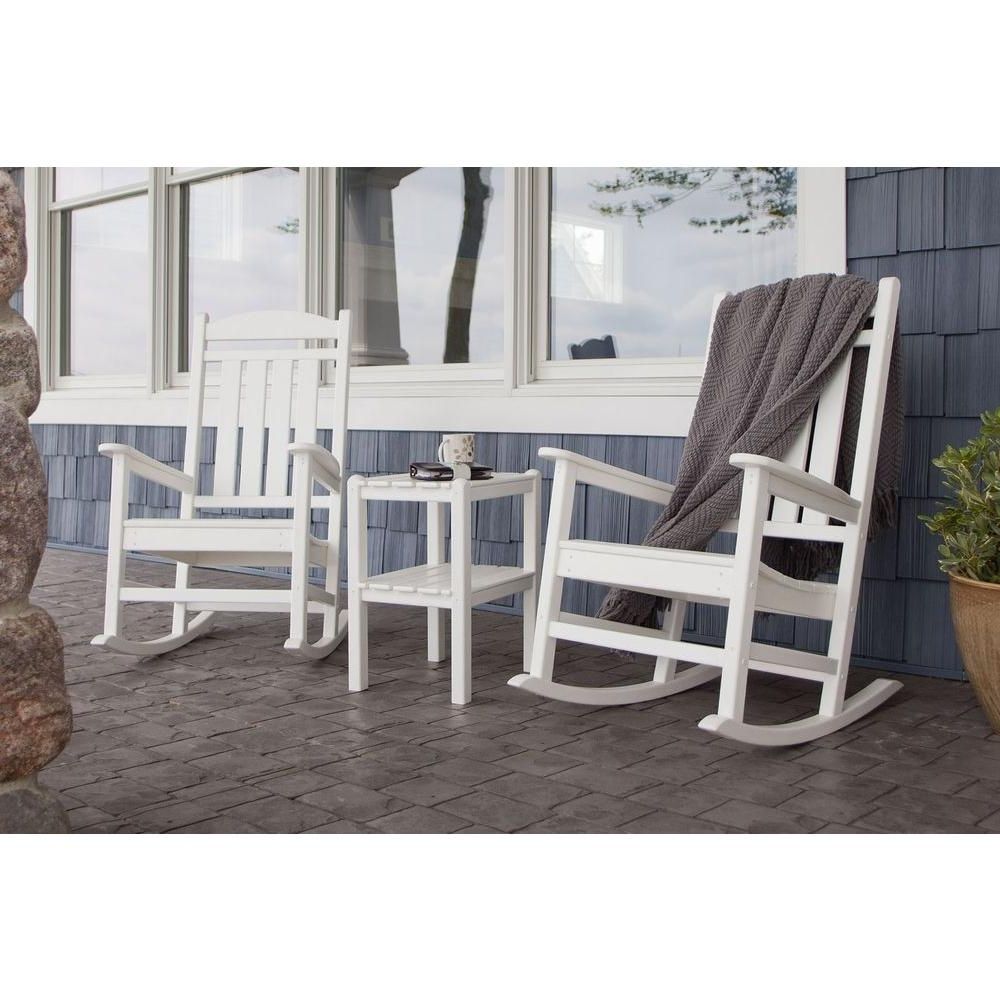Patio Rocking Chairs Sets Within Most Current Polywood Presidential White 3 Piece Patio Rocker Set Pws138 1 Wh (View 2 of 15)