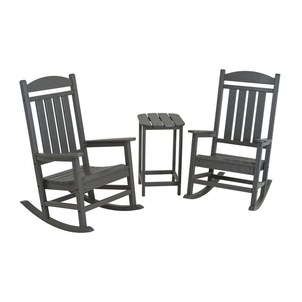 Polywood Presidential Slate Grey 3 Piece Patio Rocker Set Pws139 1 Intended For Best And Newest Patio Rocking Chairs Sets (Photo 10 of 15)