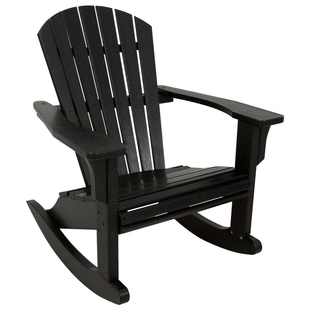 Polywood Seashell Black Patio Rocker Shr22bl – The Home Depot For Widely Used Black Patio Rocking Chairs (Photo 15 of 15)