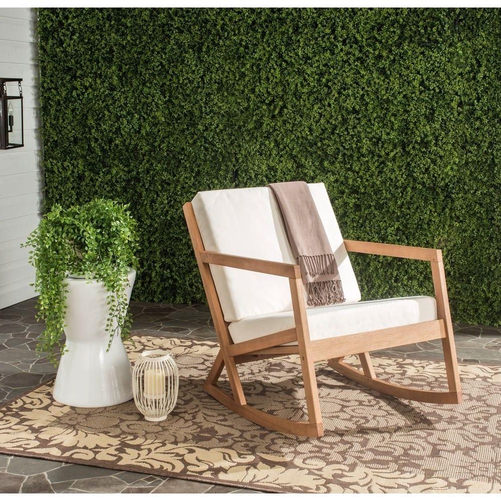 Popular Safavieh Vernon Teak Brown Outdoor Patio Rocking Chair With Beige Pertaining To Oversized Patio Rocking Chairs (Photo 8 of 15)