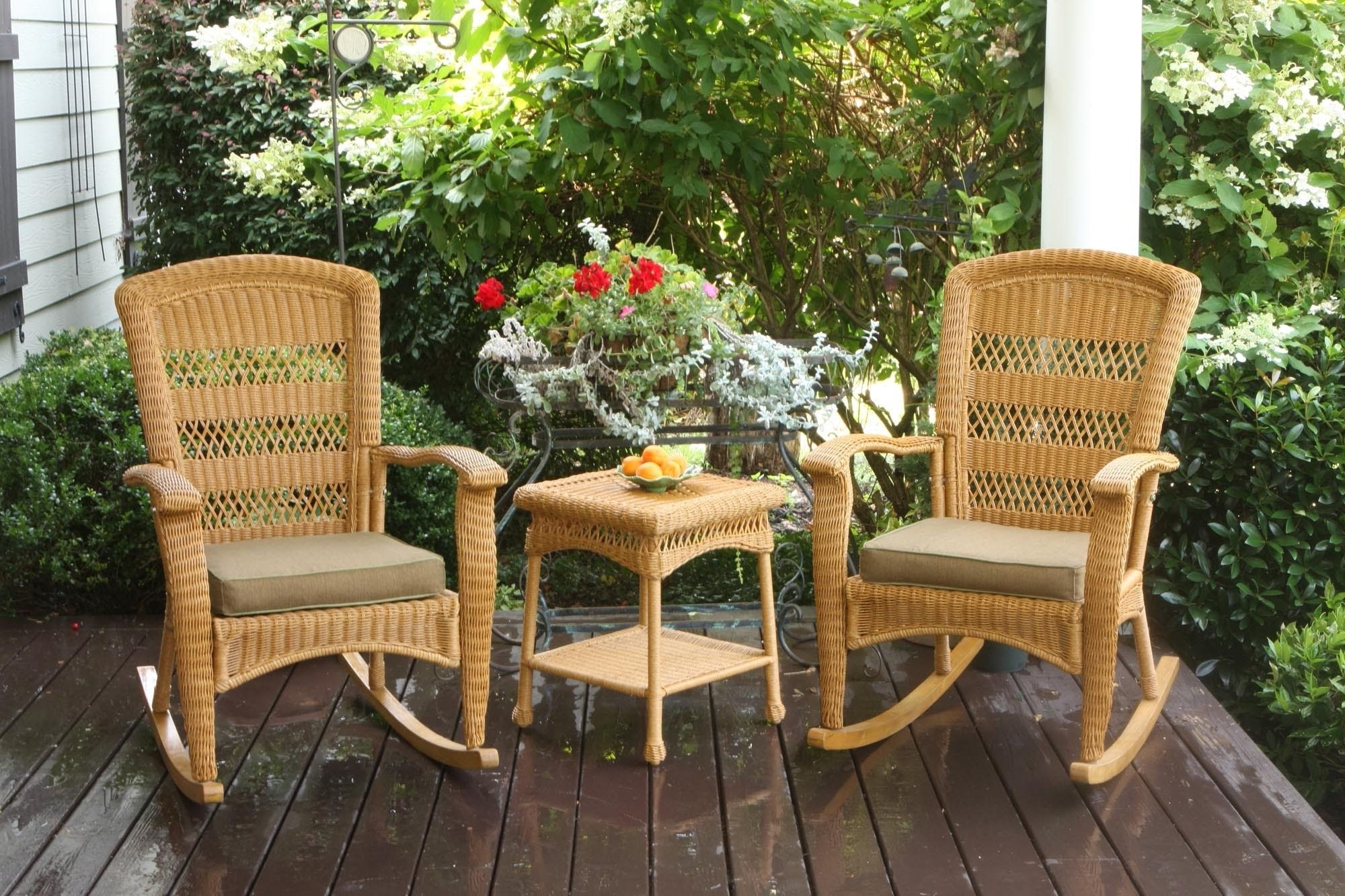 Portside Plantation Rocking Chair Set Tortuga Outdoor – Youtube Pertaining To Fashionable Outdoor Wicker Rocking Chairs With Cushions (Photo 11 of 15)