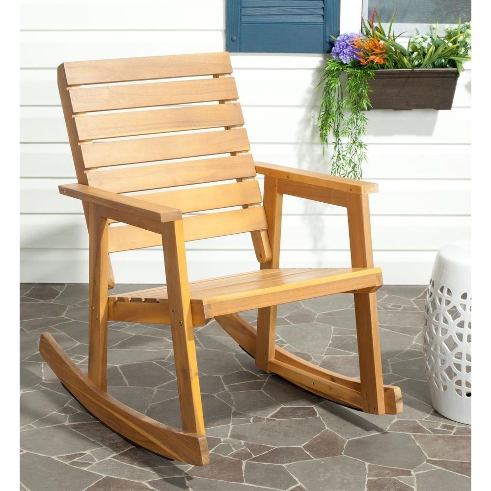 Safavieh Alexei Natural Brown Acacia Wood Patio Rocking Chair Pertaining To Best And Newest Teak Patio Rocking Chairs (View 13 of 15)
