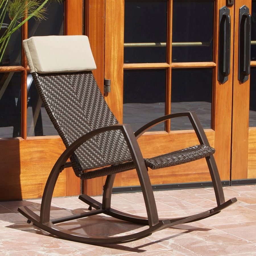 Shop Rst Outdoor Espresso Aluminum Woven Seat Outdoor Rocking Chair Intended For Famous Aluminum Patio Rocking Chairs (View 5 of 15)