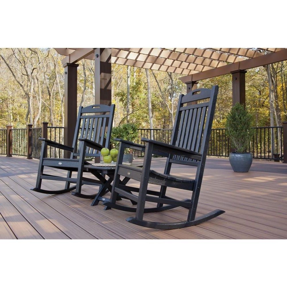Trex Outdoor Furniture Yacht Club Charcoal Black 3 Piece Patio Within Current Outside Rocking Chair Sets (Photo 1 of 15)