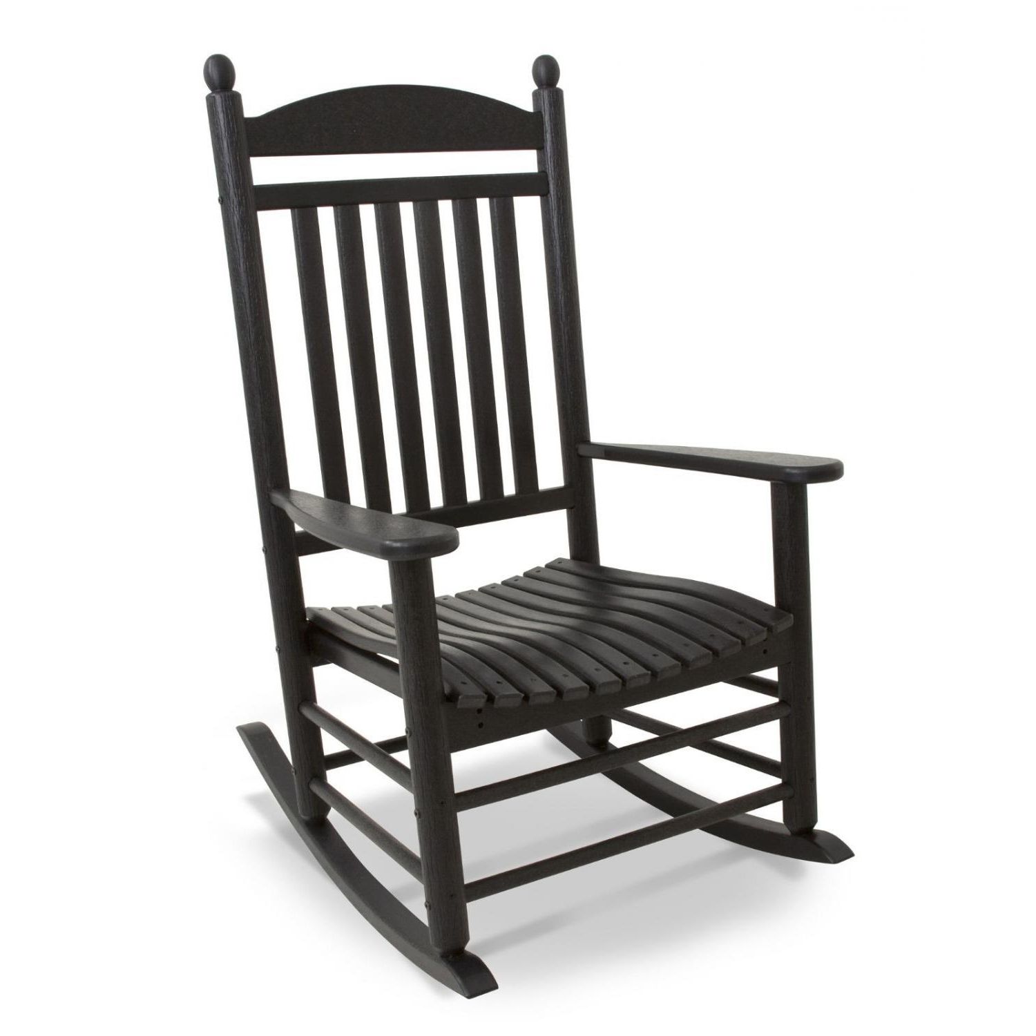 Wooden Patio Rocking Chairs Pertaining To Recent Polywood Jefferson Recycled Plastic Wood Patio Rocking Chair – Black (View 11 of 15)
