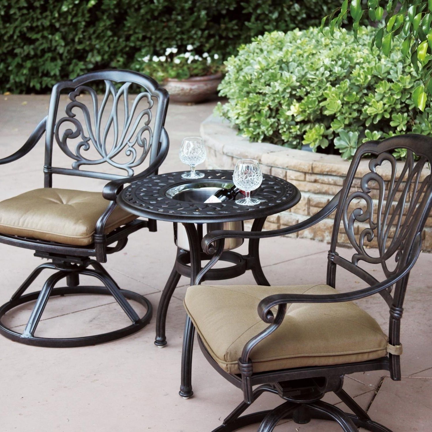 Wrought Iron Patio Rocking Chairs Inside 2018 Darlee Elisabeth 3 Piece Cast Aluminum Patio Bistro Set (View 11 of 15)