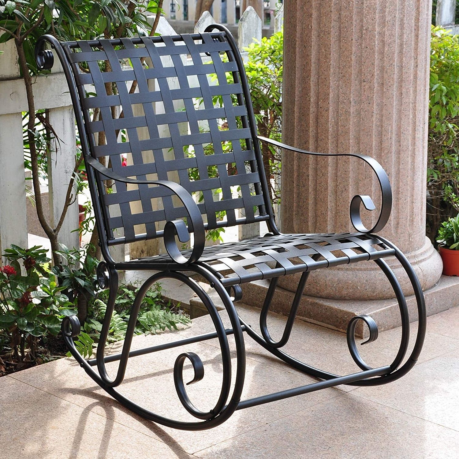 Wrought Iron Patio Rocking Chairs With Regard To Most Recently Released Amazon Iron Outdoor Patio Rocker Patio Rocking Chairs Scheme Of (View 12 of 15)