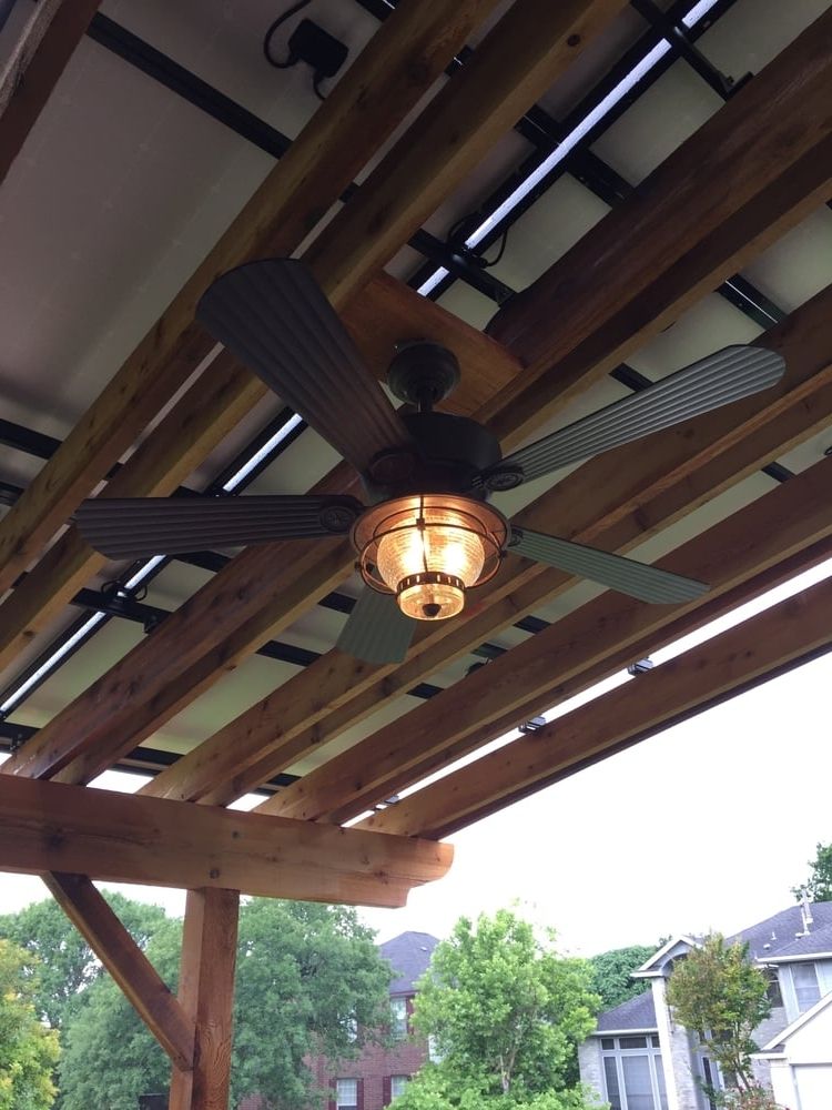 Outdoor Ceiling Fans Under Pergola In Favorite Outdoor Ceiling Fan Installed Under Solar Pergola (concealed Power (View 7 of 15)