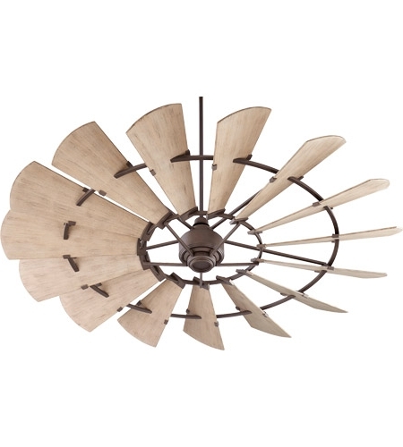 Quorum 197215 86 Windmill 72 Inch Oiled Bronze With Weathered Oak With Trendy Outdoor Windmill Ceiling Fans With Light (View 10 of 15)