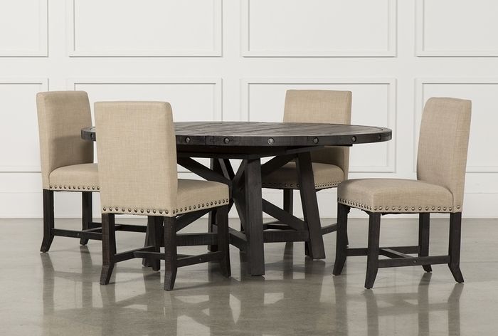 12. Jaxon 5 Piece Round Dining Set W Upholstered Chairs 360 Throughout Popular Jaxon 6 Piece Rectangle Dining Sets With Bench & Wood Chairs (Photo 10 of 20)