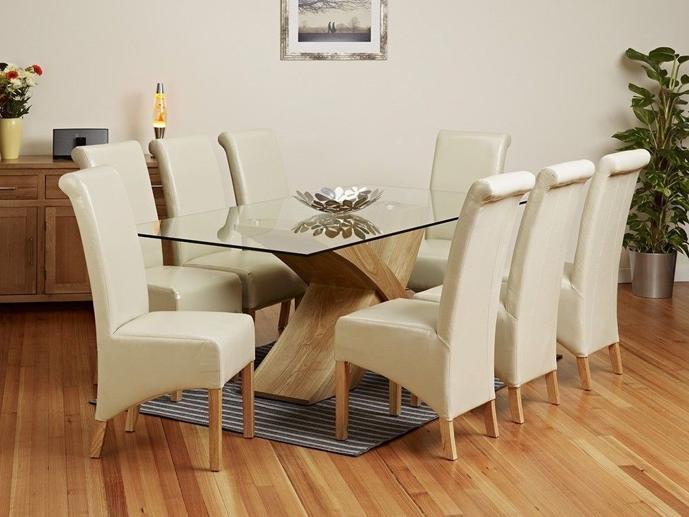 2 Metre Glass Top Dining Table Set – 1home – Glass Dining Table With Regard To Fashionable Oak And Glass Dining Tables And Chairs (View 7 of 20)