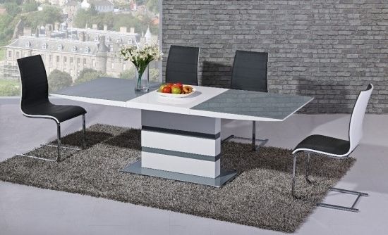 2017 Arctic Grey And White High Gloss Extending Dining Table Dtx 2104gw With Regard To Black Gloss Extending Dining Tables (View 1 of 20)