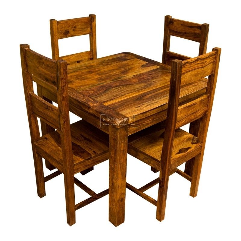 2017 Sheesham Dining Tables Regarding Samri Sheesham Square Dining Table & Four Chairs – Solid Sheesham (View 19 of 20)
