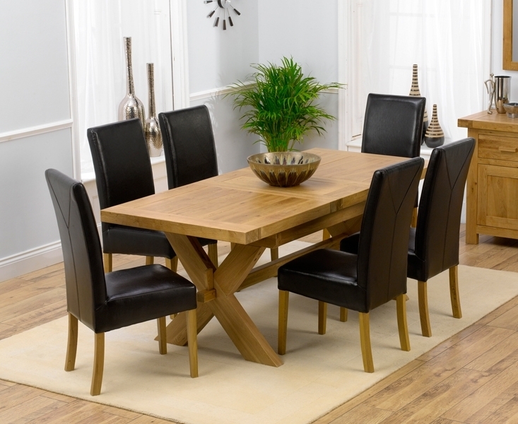 2017 Solid Oak Dining Tables And 8 Chairs For Bellano Solid Oak Extending Dining Table Size 160 Blue Fabric Dining (View 15 of 20)