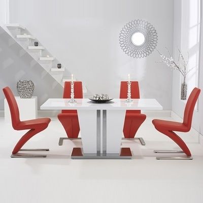 2017 Vegas High Gloss White Dining Table With 6 Harvey Red Chairs With Regard To High Gloss White Dining Chairs (View 7 of 20)