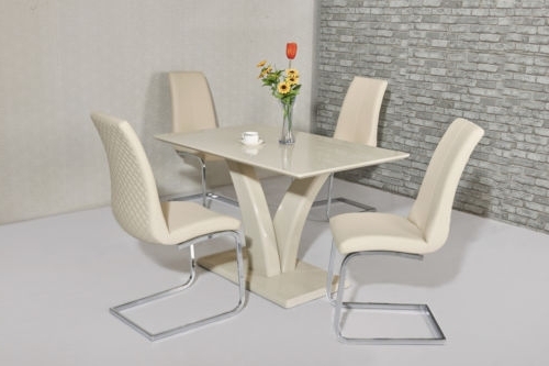 2018 High Gloss Cream Dining Tables Pertaining To Cream High Gloss Dining Table And 4 Cream Chairs (Photo 8 of 20)