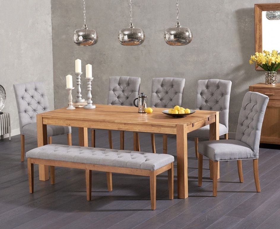2018 Verona 180cm Solid Oak Dining Table With Candice Fabric Chairs And Regarding Candice Ii 6 Piece Extension Rectangle Dining Sets (View 13 of 20)