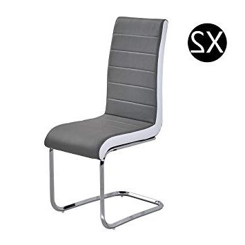 2x Premium Grey Leather Dining Chairs Padded High Back And Solid Intended For Most Popular Grey Leather Dining Chairs (View 14 of 20)