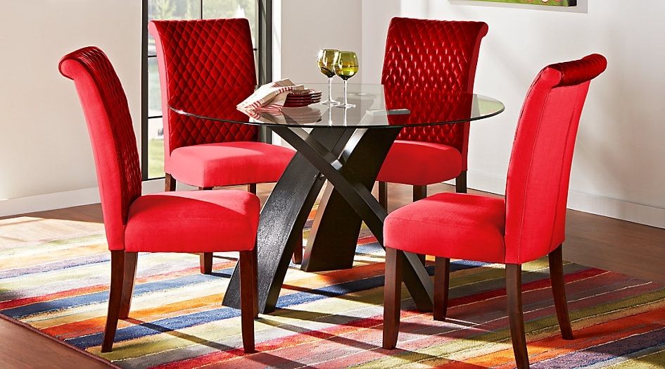 7. Del Mar Ebony 5 Pc Round Dining Set With Preferred Red Dining Table Sets (Photo 5 of 20)