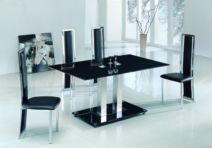 Alba Large Chrome Black Glass Dining Table With Amalia Chairs In Most Current Black Glass Dining Tables With 6 Chairs (View 5 of 20)