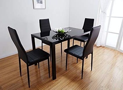Amazon – Bonnlo Modern 5 Pieces Dining Table Set Glass Top For Fashionable Dining Tables Sets (Photo 16 of 20)